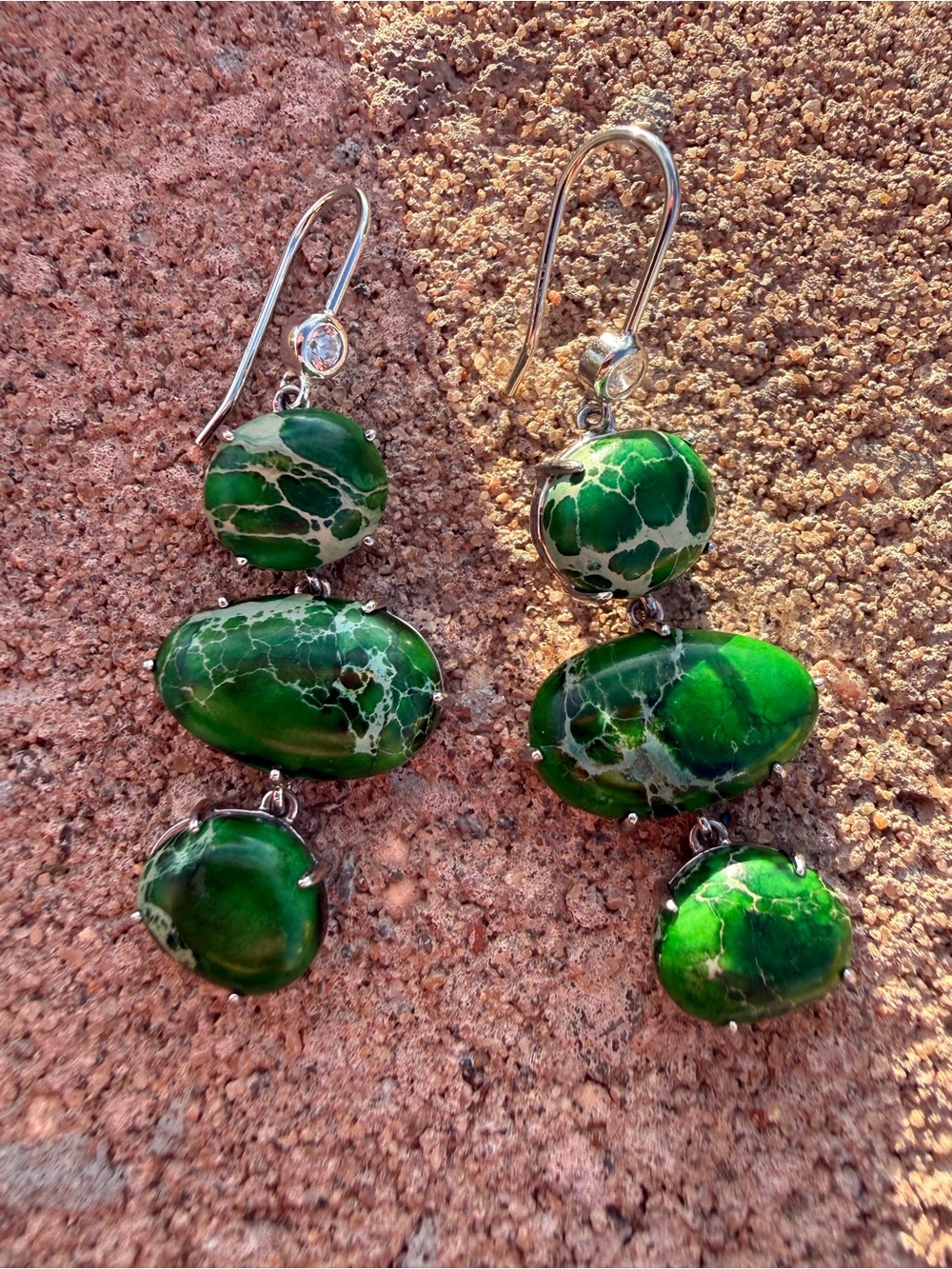 Lucas Lameth Sterling Silver 925 Green Sea Sediment Jasper Dangle Earrings